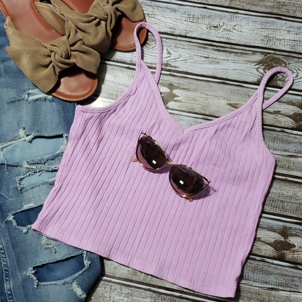 H&M Ribbed Cotton Crop Tank - Lavender Sz. S